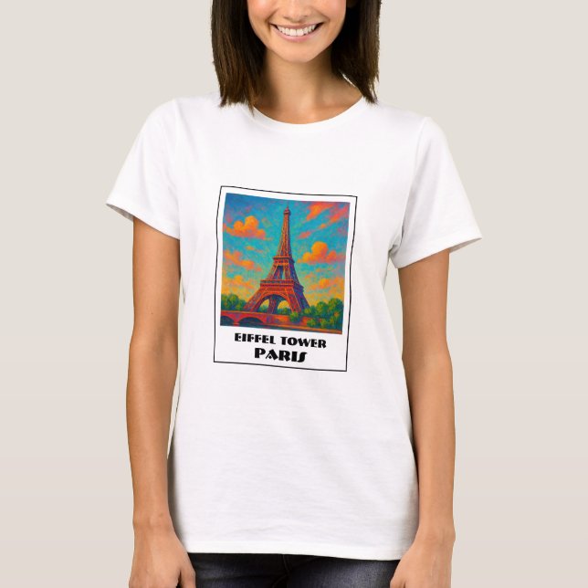 Farbenfrohe Eiffelturm Pariser Reise T-Shirt (Vorderseite)