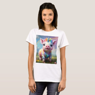 Farbenfrohe Einhorn Baby Pig Acrylic Art, T-Shirt