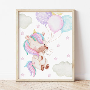 Farbenfrohe Einhorn, Balloons, Sterne, Girl Kinder Poster