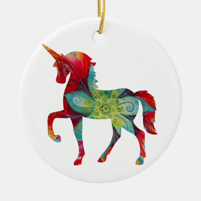Farbenfrohe Einhorn-Circle-Ornament Keramik Ornament (Vorne)