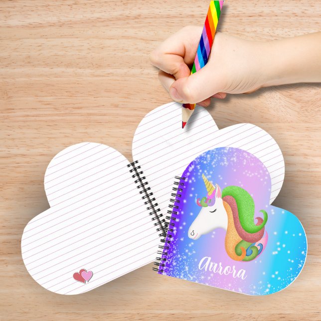 Farbenfrohe Einhorn-Glitzer personalisieren Notizbuch (A great notebook for little notes, doodling, school. )