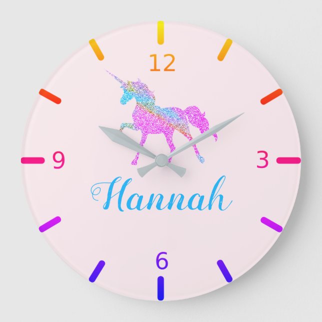 Farbenfrohe Einhorn Große Wanduhr (Vorderseite)