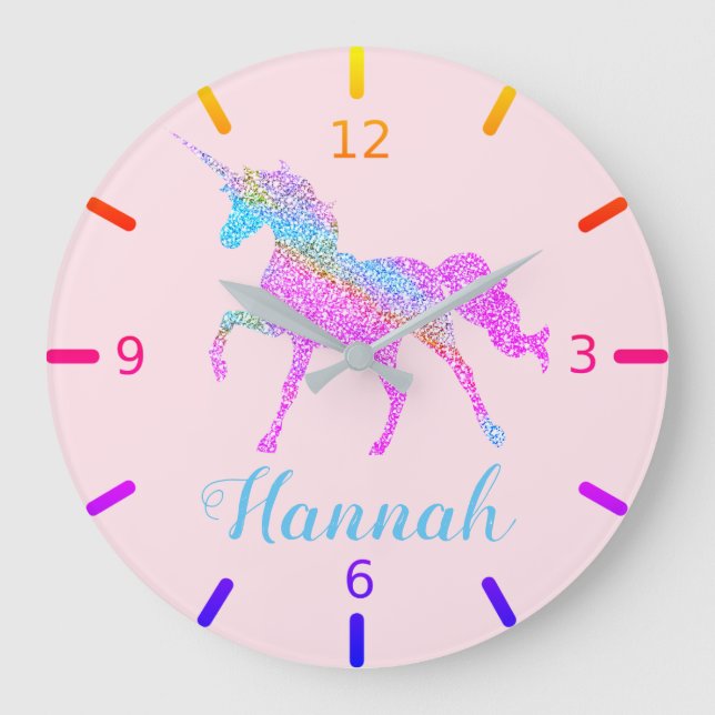 Farbenfrohe Einhorn Große Wanduhr (Vorderseite)