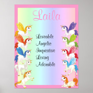Farbenfrohe Einhorn jeden Namen Art Print Poster