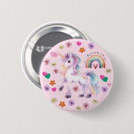 Farbenfrohe Einhorn-Regenbogen-Blume Button
