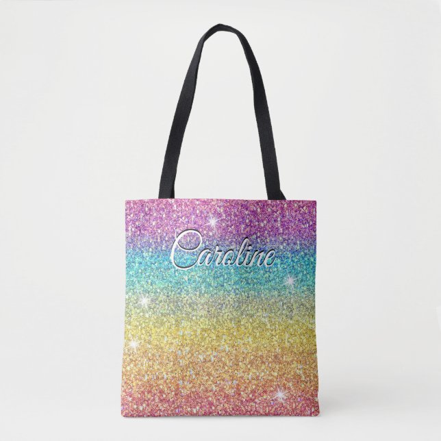 Farbenfrohe Einhorn Regenbogen Glitzer Trendy Must Tasche (Vorderseite)