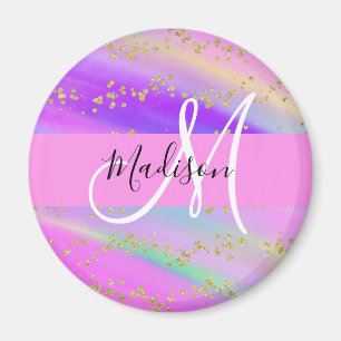 Farbenfrohe Einhorn-Regenbogen-Gold-Glitzer-Monogr Magnet