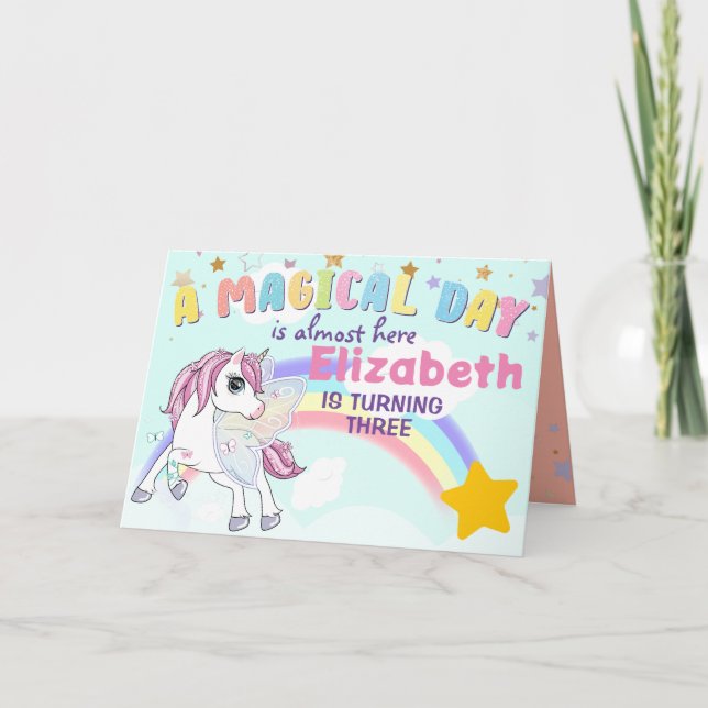 Farbenfrohe Einhorn Regenbogen Niedlich Magenrosa Dankeskarte (Vorderseite)