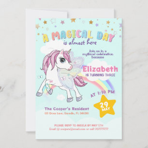 Farbenfrohe Einhorn Regenbogen Niedlich Magenrosa Einladung