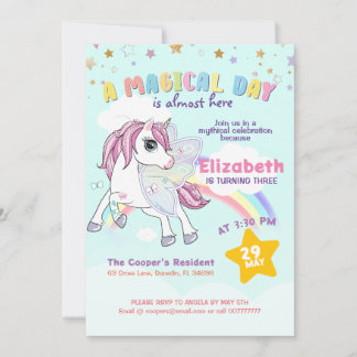 Farbenfrohe Einhorn Regenbogen Niedlich Magenrosa Einladung