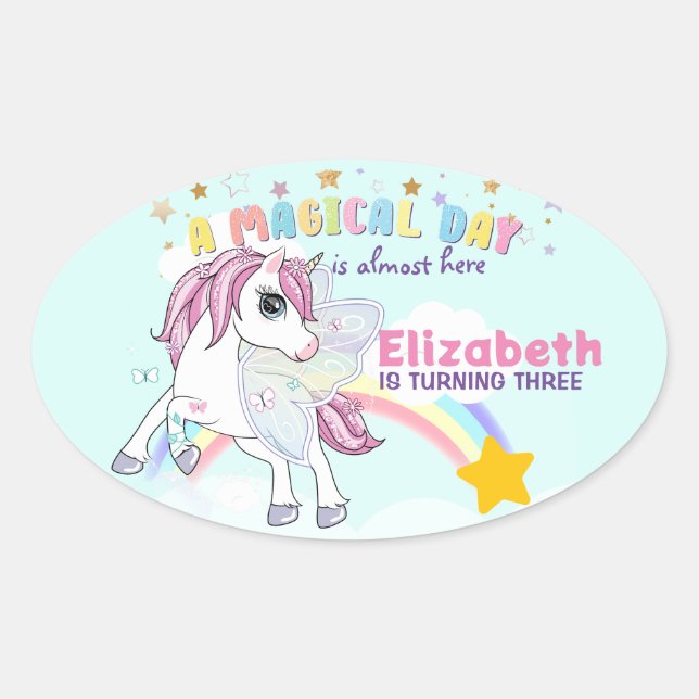 Farbenfrohe Einhorn Regenbogen Niedlich Magenrosa Ovaler Aufkleber (Vorderseite)
