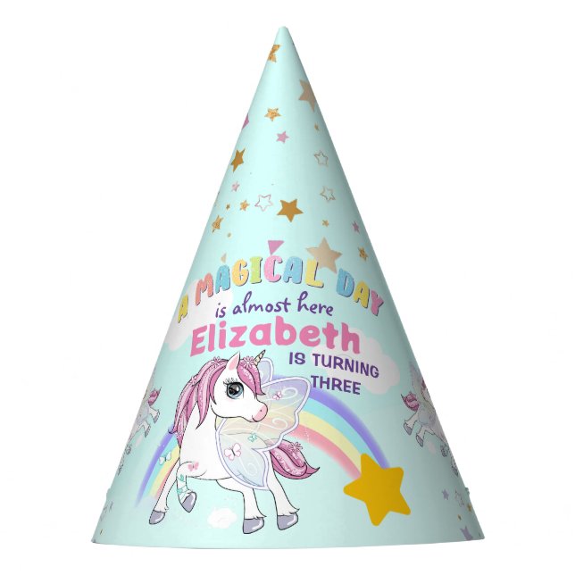 Farbenfrohe Einhorn Regenbogen Niedlich Magenrosa Partyhütchen (Vorderseite)