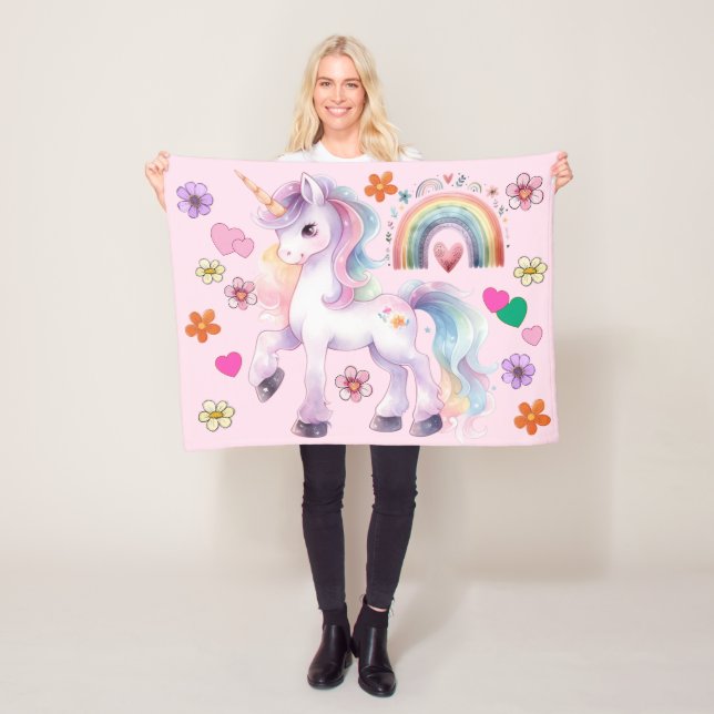Farbenfrohe Einhorn Regenbogen und Blume Kinderzim Fleecedecke (Beispiel)