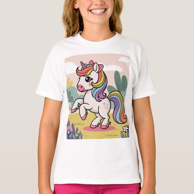 Farbenfrohe Einhorn T-Shirt (Vorderseite)