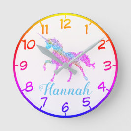 Farbenfrohe Einhorn-Uhr Runde Wanduhr