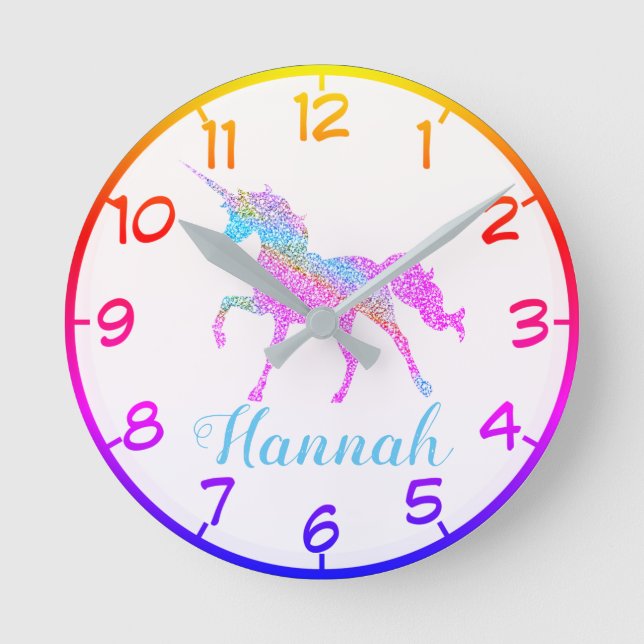Farbenfrohe Einhorn-Uhr Runde Wanduhr (Vorderseite)