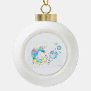 Farbenfrohe Einhorn und Kugeln, Aquarellmalerei Keramik Kugel-Ornament