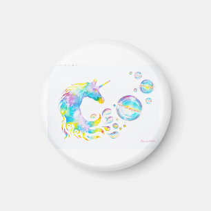 Farbenfrohe Einhorn und Kugeln, Aquarellmalerei Magnet