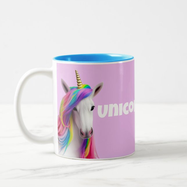Farbenfrohe Einhornkaffee-Tasse Zweifarbige Tasse (Links)