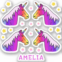 Farbenfrohe Einhornsterne Name Kids Sticker