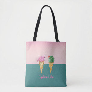 Farbenfrohe Eiscreme Cones Cactus Pink Flamingos Tasche