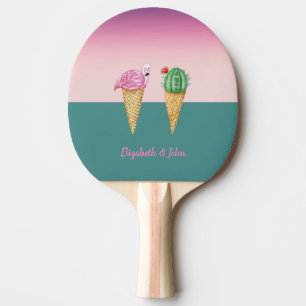 Farbenfrohe Eiscreme Cones Cactus Pink Flamingos Tischtennis Schläger