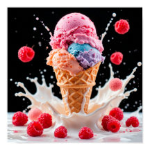 Farbenfrohe Eiscreme-Kone mit Splash Milk