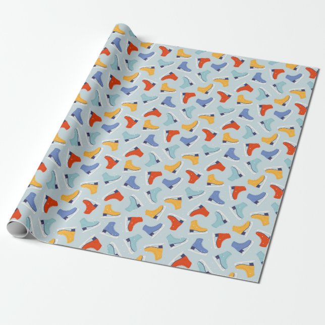 Farbenfrohe Eiszeit Skate Wintermuster Geschenkpapier (Ungerollt)