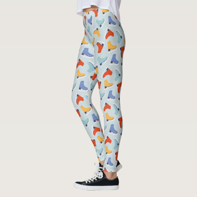 Farbenfrohe Eiszeit Skate Wintermuster Leggings (Links)