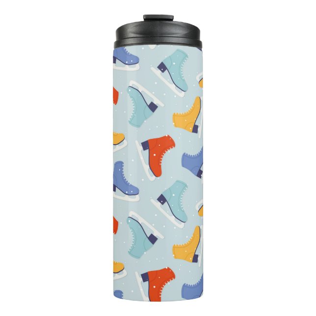 Farbenfrohe Eiszeit Skate Wintermuster Thermosbecher (Vorderseite)