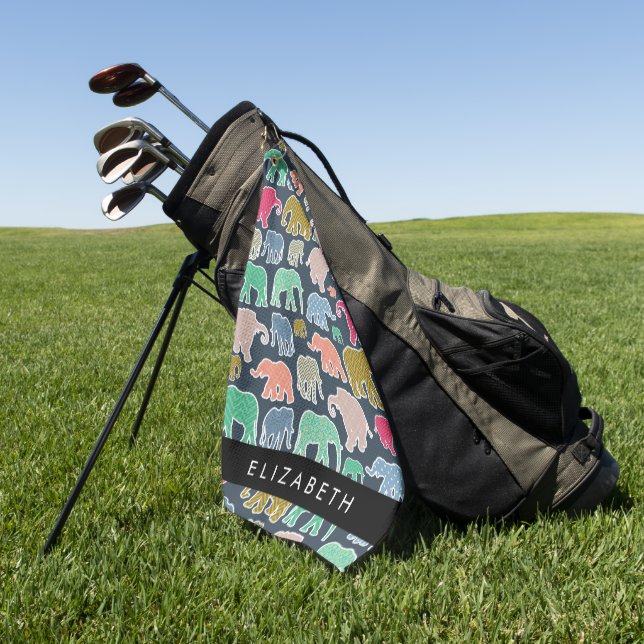 Farbenfrohe Elefanten, Elefantenmuster, Ihr Name Golfhandtuch (Gras)