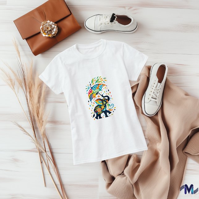 Farbenfrohe Elefanten mit Schirmkunst T-Shirt (Von Creator hochgeladen)