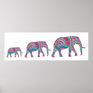 Farbenfrohe Elefanten Poster