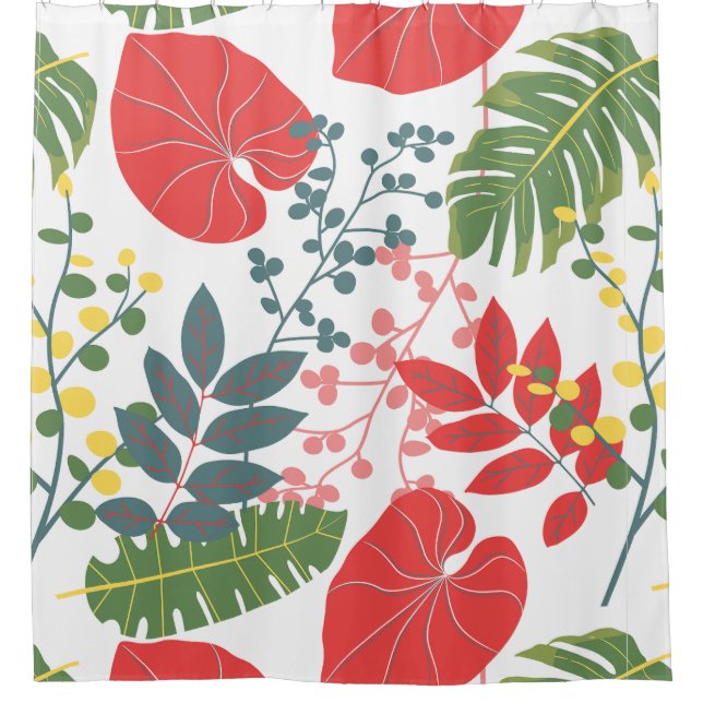 Farbenfrohe, elegante botanische Muster grün rot Duschvorhang (Vorderseite)