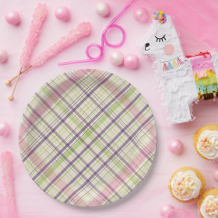 Farbenfrohe Elegante Pastel Retro Kariertes Muster Pappteller