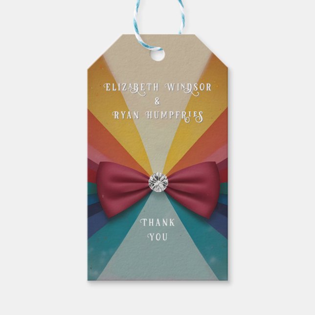 Farbenfrohe Elegante Rainbow Hochzeit Einladung Geschenkanhänger (Vorderseite)