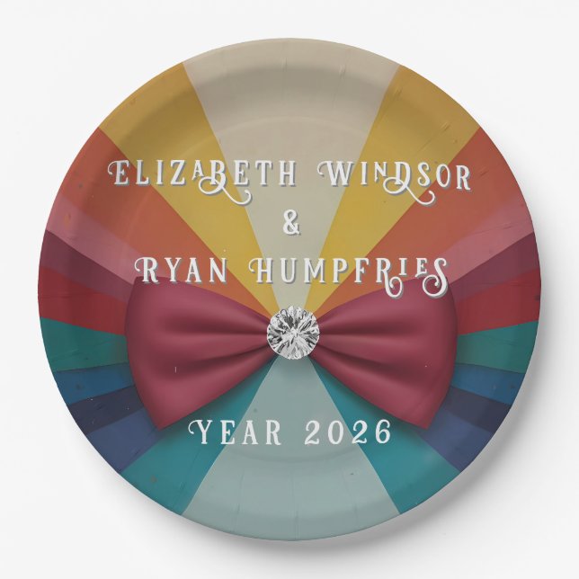 Farbenfrohe Elegante Rainbow Hochzeit Einladung Pappteller (Vorderseite)