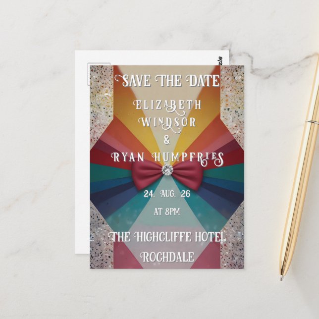 Farbenfrohe Elegante Rainbow Hochzeit Einladung Postkarte (Vorderseite/Rückseite Beispiel)