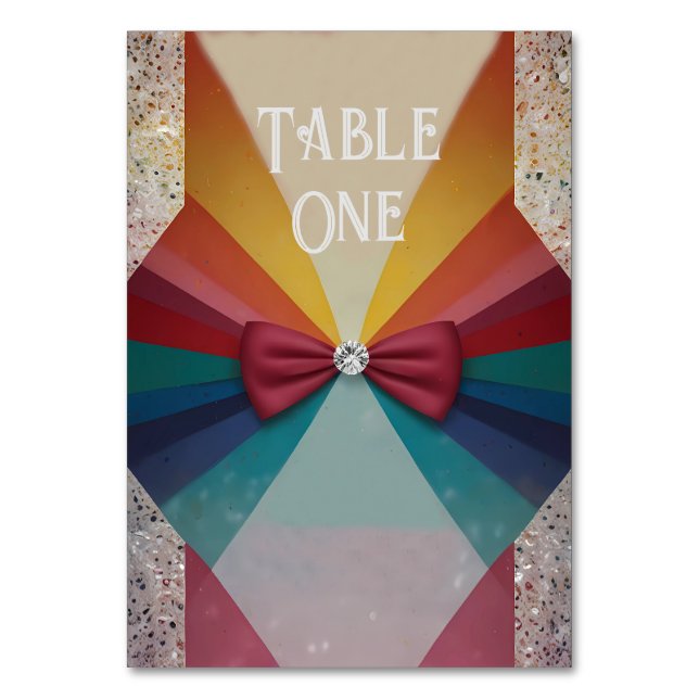 Farbenfrohe Elegante Rainbow Hochzeit Einladung Tischnummer (Vorderseite)