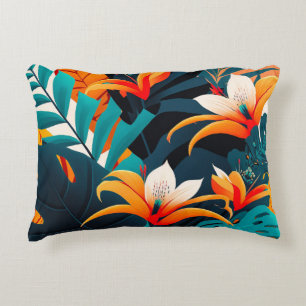 Farbenfrohe Elegante Tropische Blätter und Blume   Dekokissen