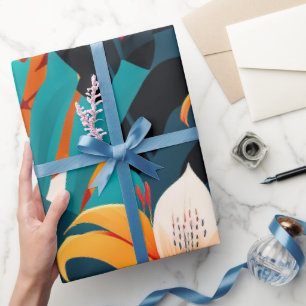Farbenfrohe Elegante Tropische Blätter und Blume   Geschenkpapier