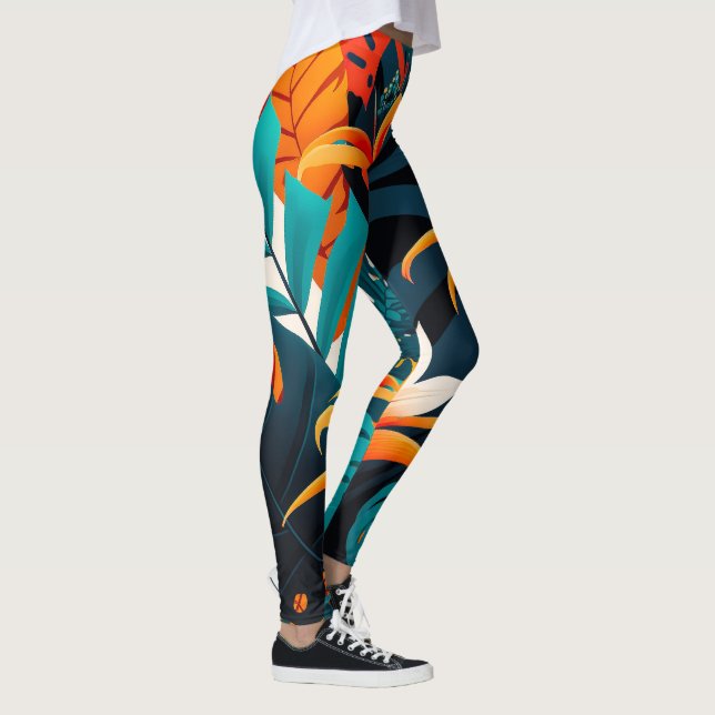 Farbenfrohe Elegante Tropische Blätter und Blume | Leggings (Rechts)