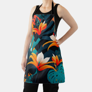 Farbenfrohe Elegante Tropische Blätter und Blume Schürze