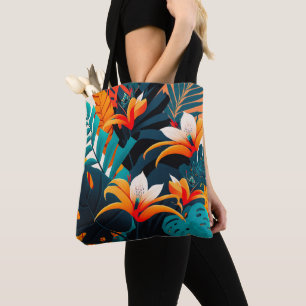 Farbenfrohe Elegante Tropische Blätter und Blume   Tasche
