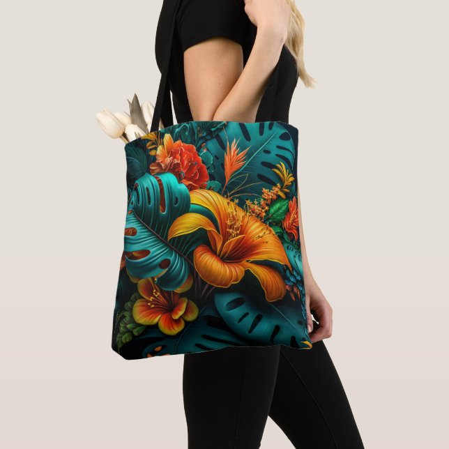 Farbenfrohe Elegante Tropische Blätter und Blume | Tasche (Von Nahem)