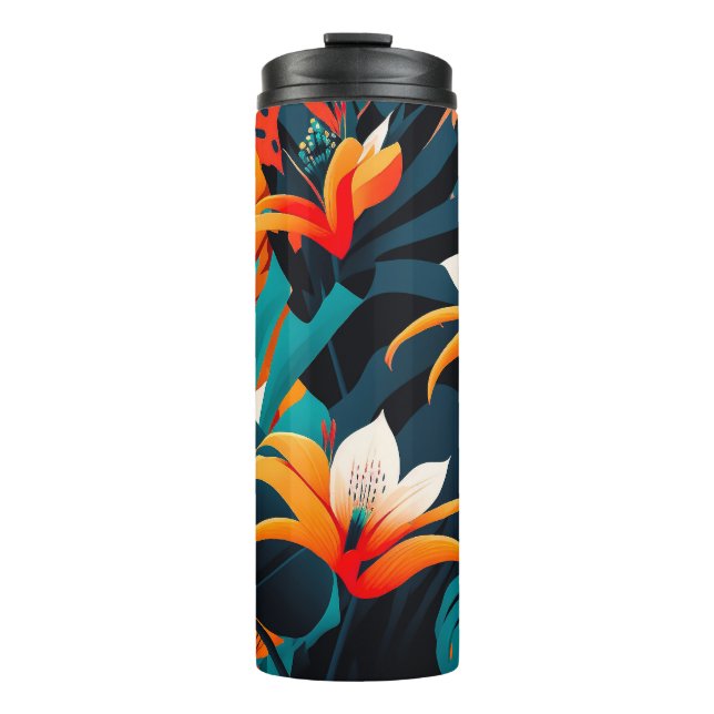 Farbenfrohe Elegante Tropische Blätter und Blume | Thermosbecher (Vorderseite)