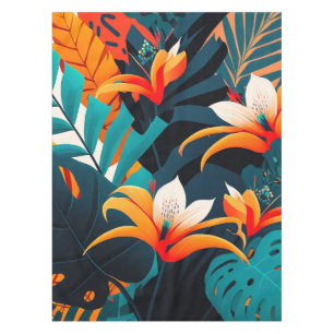 Farbenfrohe Elegante Tropische Blätter und Blume Tischdecke