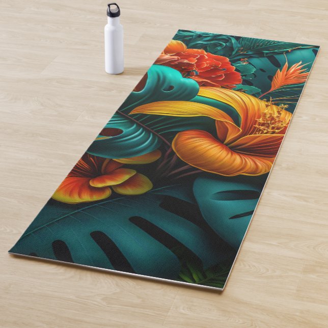 Farbenfrohe Elegante Tropische Blätter und Blume | Yogamatte (Beispiel)