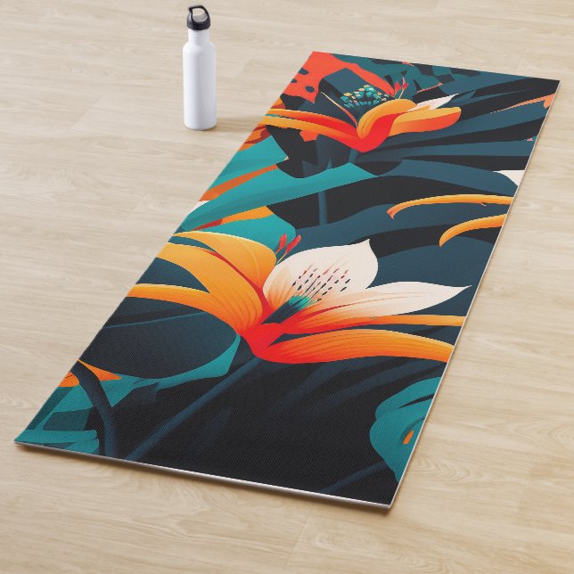 Farbenfrohe Elegante Tropische Blätter und Blume | Yogamatte (Beispiel)