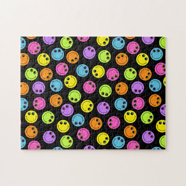 Farbenfrohe Emoji-Gesichter auf schwarz (Horizontal)
